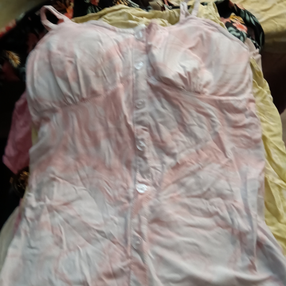 Soft cotton pink and white tank, spaghetti strapped